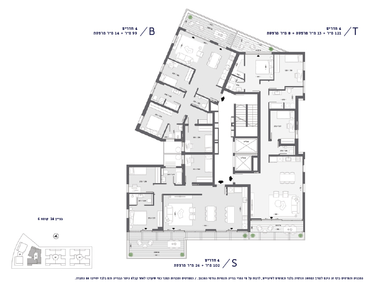 תכנית דירה - בניין 14, קומה 6
