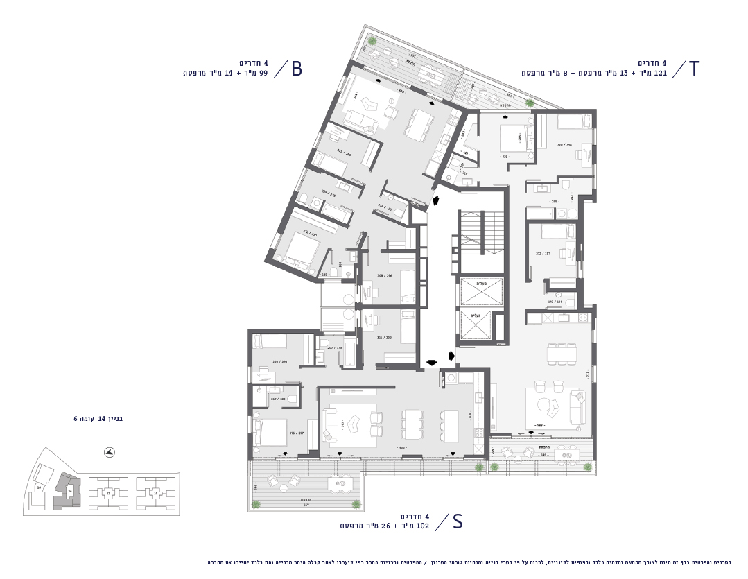 תכנית דירה - בניין 14, קומה 6