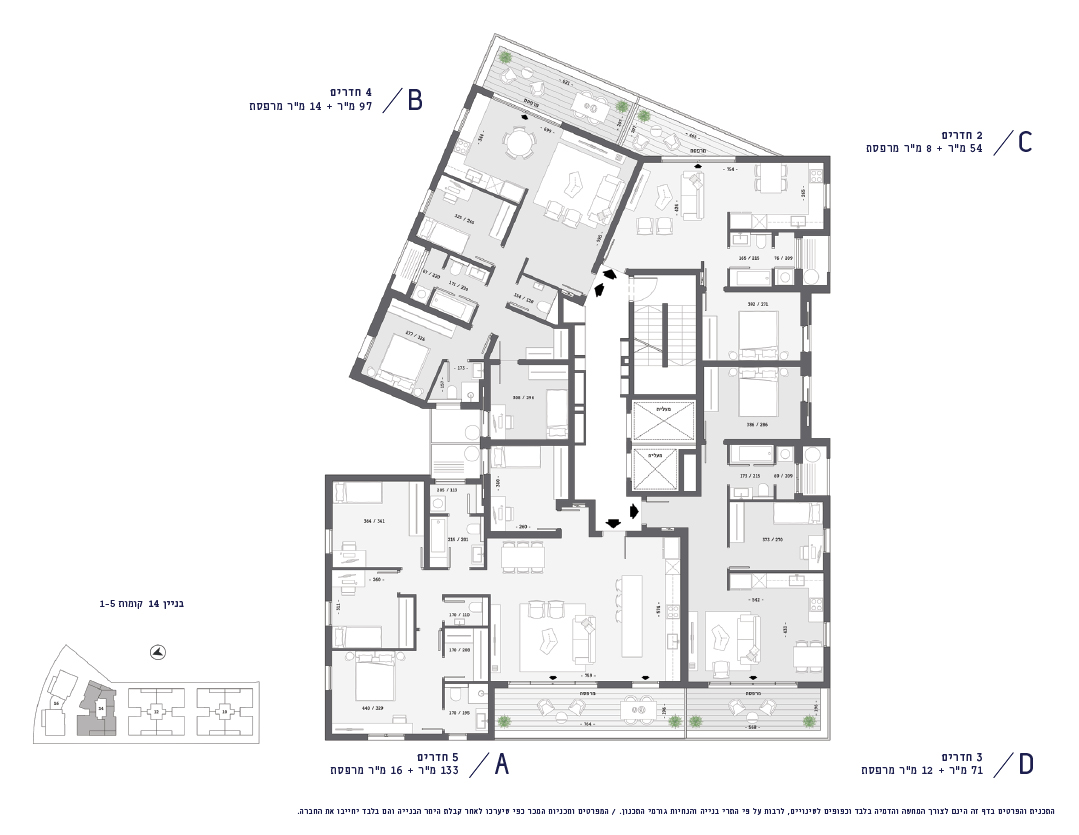 תכנית דירה - בניין 14, קומה 1